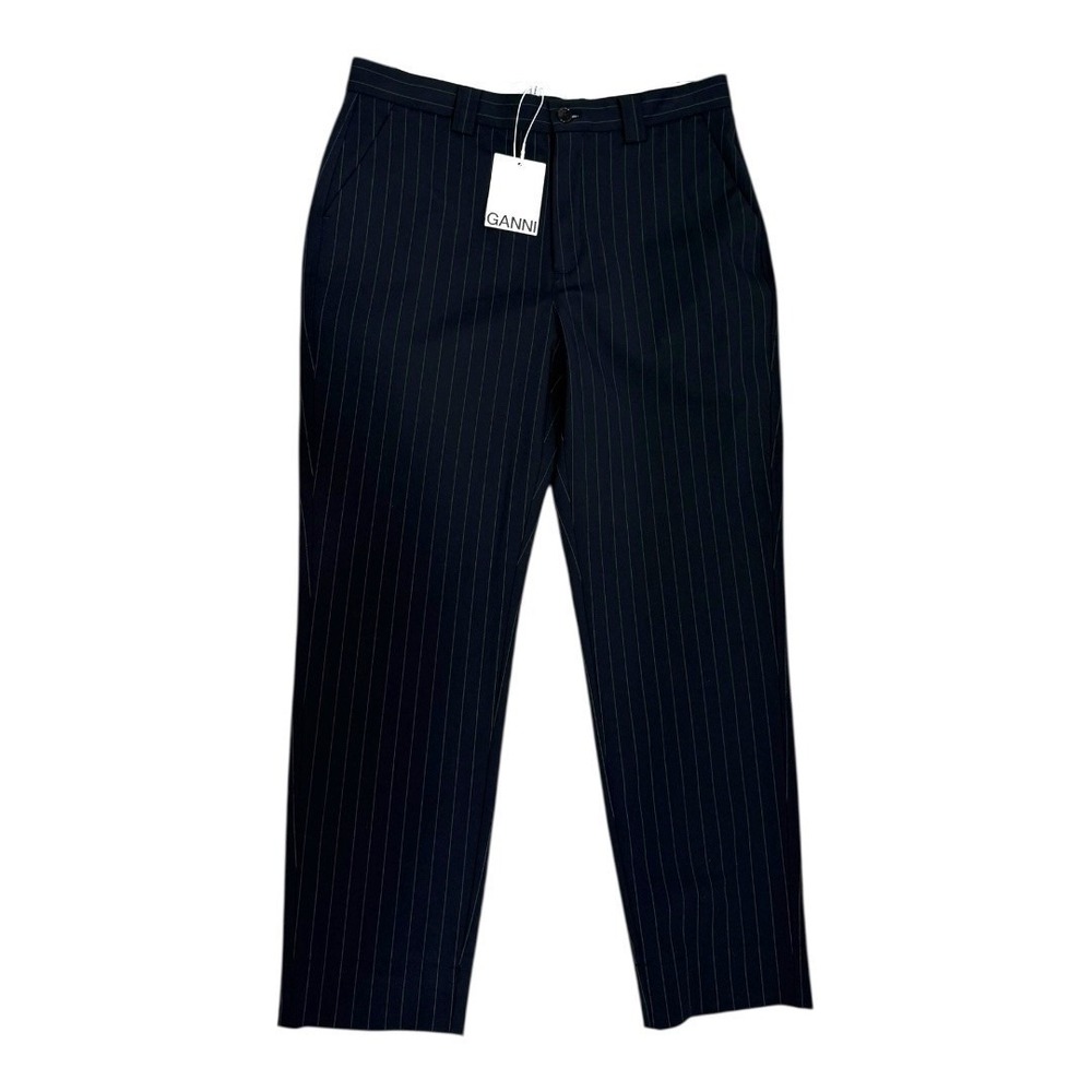 NEW Ganni Navy with Green Pinstripe Tailored Trousers Womens Size 42 US L